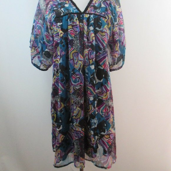 NWT VANS Off The Wall Multi Color Print Chiffon V Neck Loose Fit Lined Dress - Picture 7 of 9